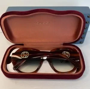Authentic New Gucci GG0796S-003 56 Ladies Sunglasses Gucci GG0796S Sunglasses Women Havana Geometric 56mm New 100  main image 3